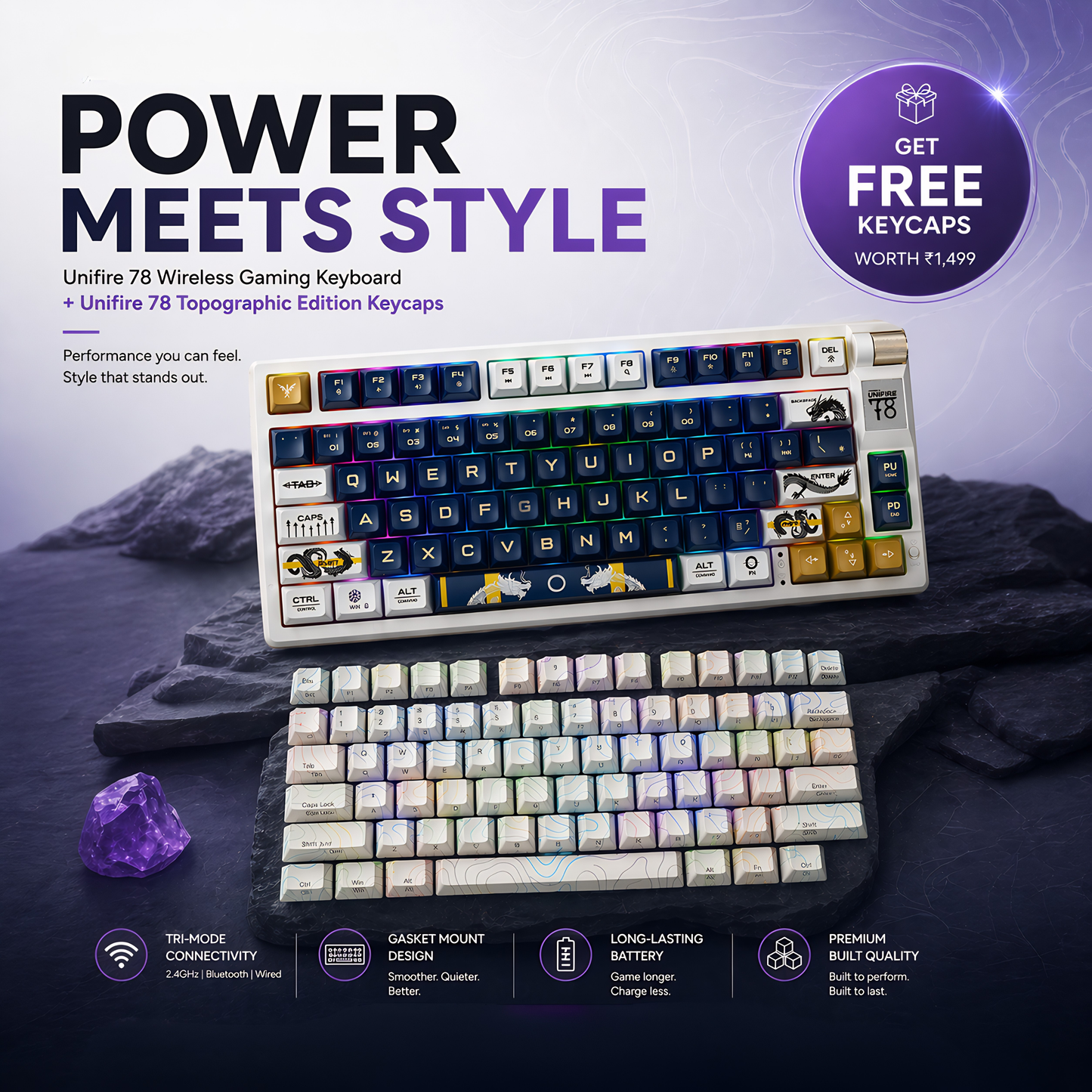 Unifire 78 Wireless Gaming Keyboard + Unifire 78 Topographic Edition Keycaps