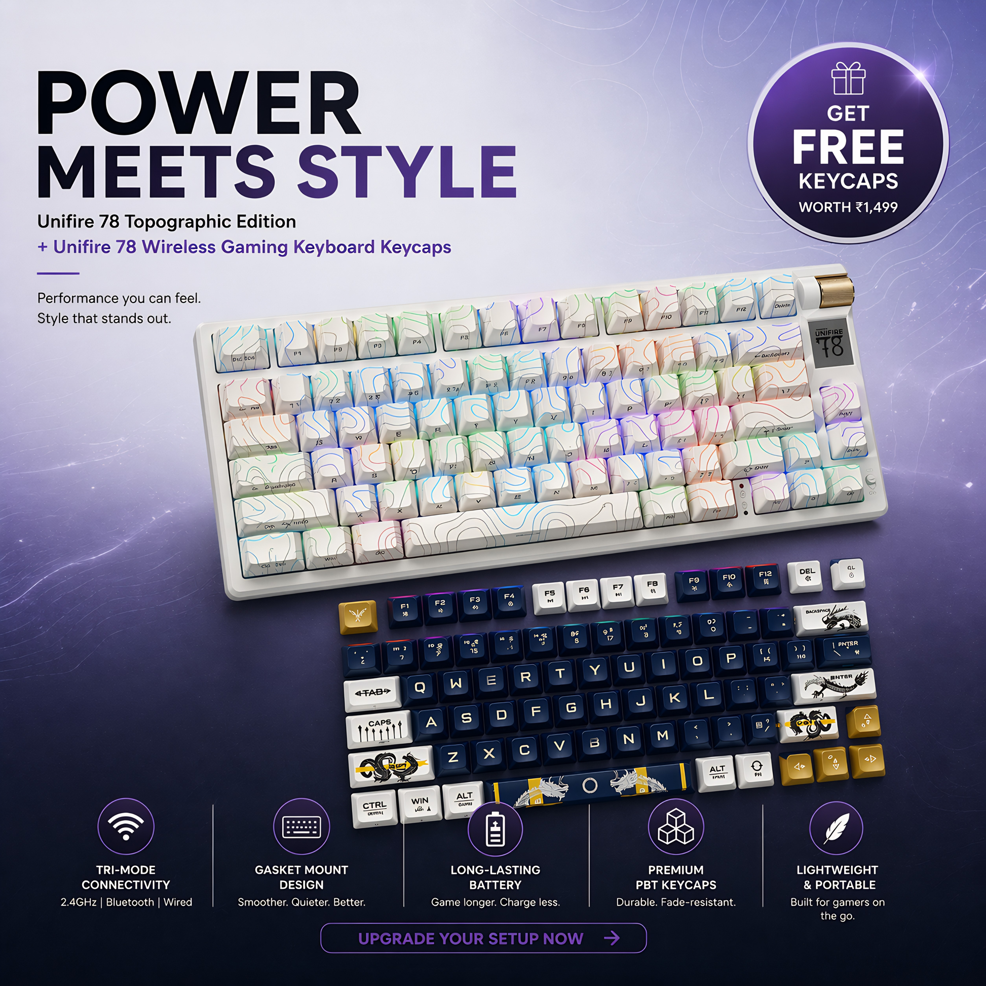 Unifire 78 Wireless Gaming Keyboard + Unifire 78 Topographic Edition Keycaps