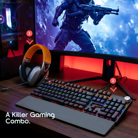 Verity Onyx Mechanical Gaming Keyboard – Best Wired Gaming Keyboard in India + Verity Soundluxe Headphones